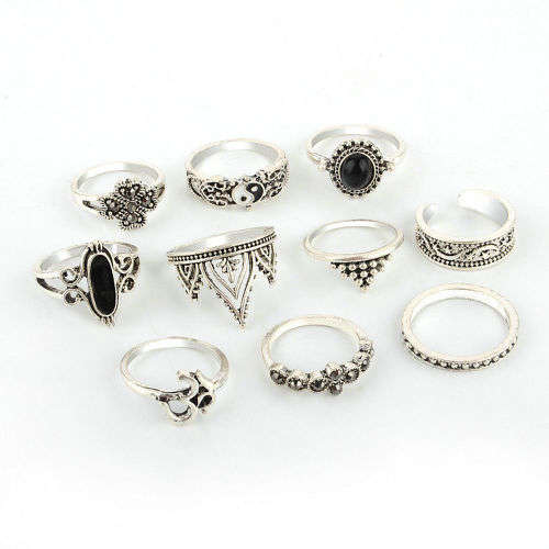 10pcs Set Yoga Yinyang Finger Knuckle Rings Band Midi Rings Stacking Rings