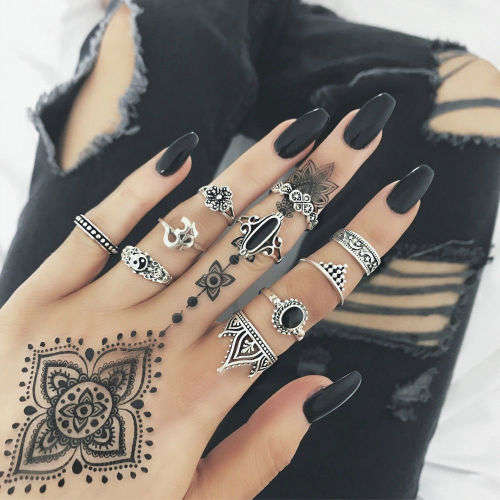 10pcs Set Yoga Yinyang Finger Knuckle Rings Band Midi Rings Stacking Rings