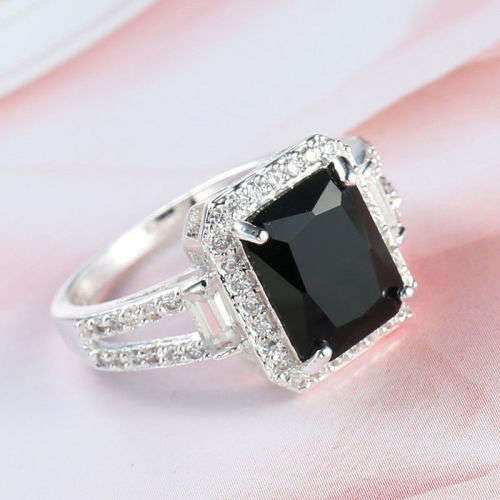 925 Silver Black Sapphire Ring