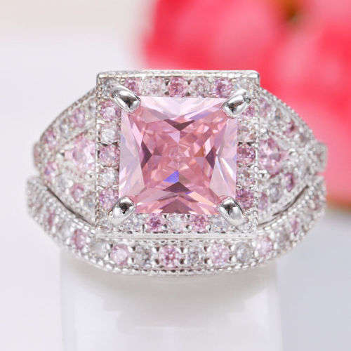 925 Silver Pink Sapphire Ring Set