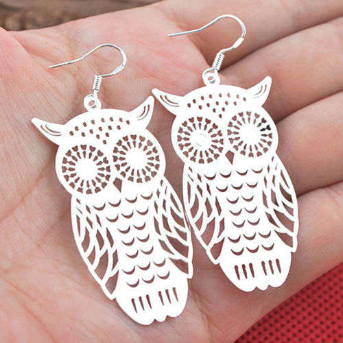 Silver Owl Dangle Earrings