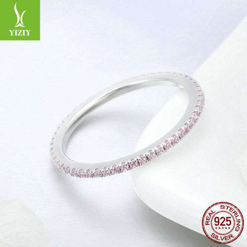 Authentic Elegant 925 Sterling Silver Pink Crystal Ring