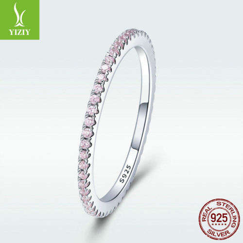 Authentic Elegant 925 Sterling Silver Pink Crystal Ring