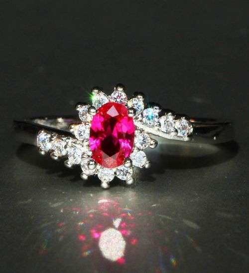 Graceful Silver Ruby & Rhinestone Ring