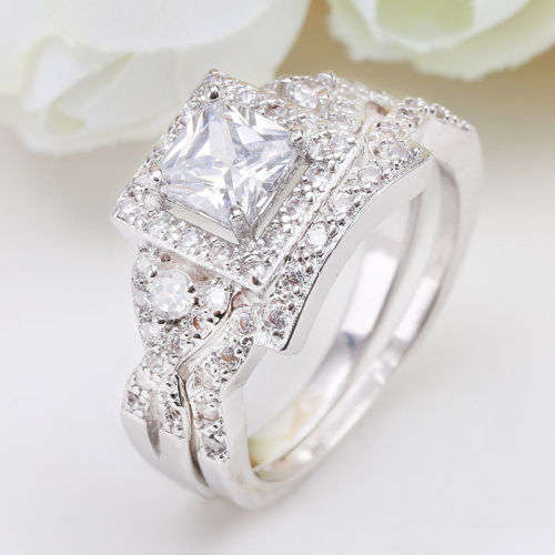 Charming Silver White Topaz Ring Set