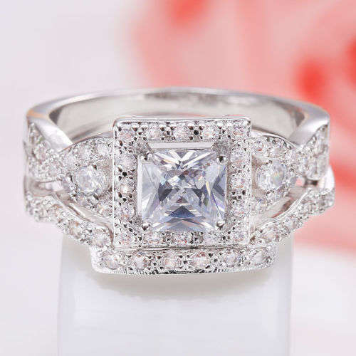 Charming Silver White Topaz Ring Set