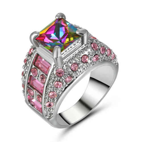 Elegant Rhodium Topaz Rings