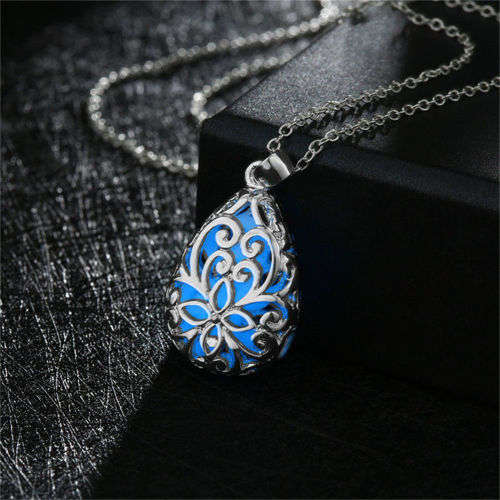 Glow in the Dark Necklace Luminous Stone Water Drop Locket