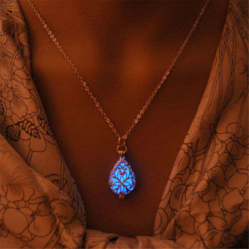 Glow in the Dark Necklace Luminous Stone Water Drop Locket
