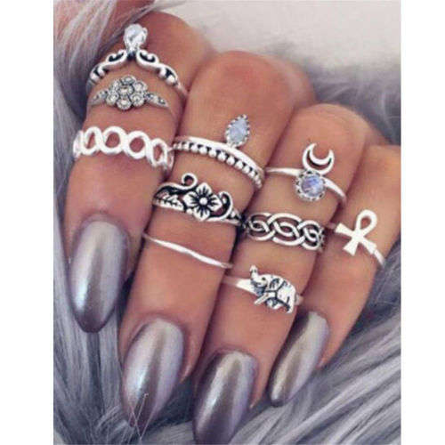 Silver Boho Midi Finger Knuckle Rings