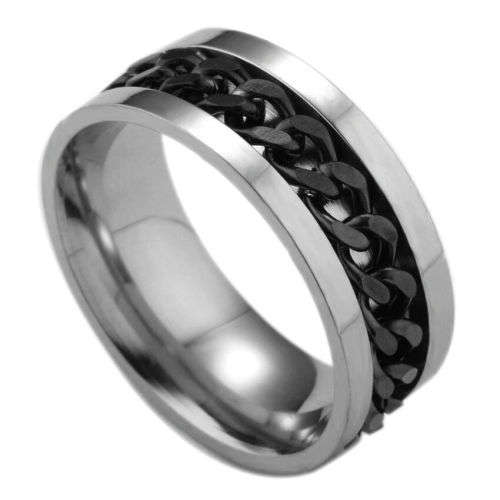 Intricate Chain Design Black & Silver Ring Band