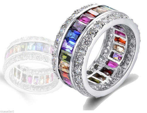 Elegant Silver Multi-Color Sapphire Ring