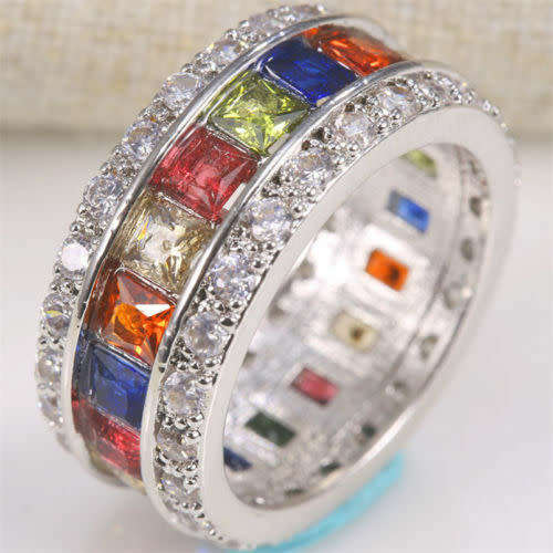 Elegant Silver Multi-Color Sapphire Ring