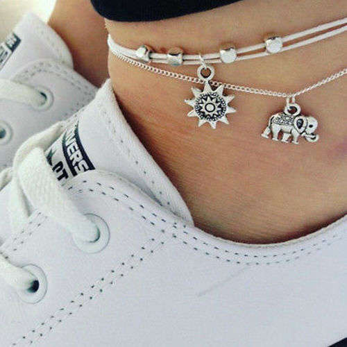 Boho Elephant Women Silver Ankle Bracelet