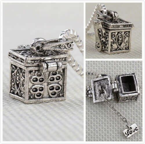 Silver Box Memorial Urn Cremation Charm Pendant Necklace Ash Holder