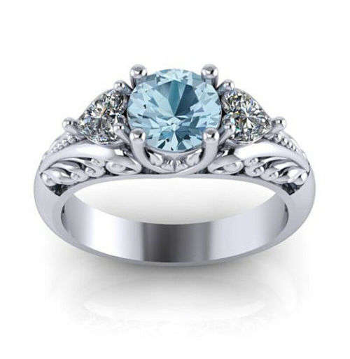 Whimsical Princess Aquamarine Heart Silver Ring