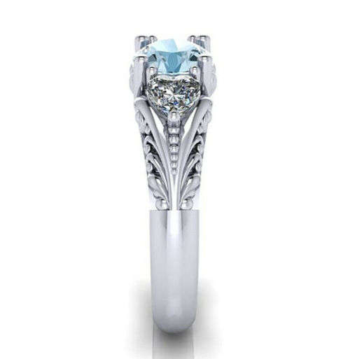 Whimsical Princess Aquamarine Heart Silver Ring