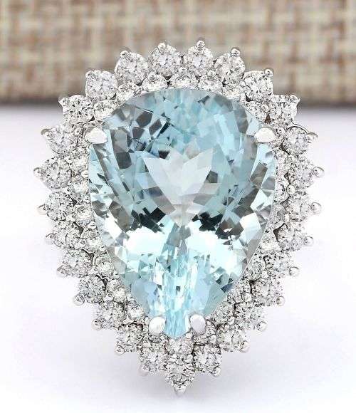 Elegant Silver Aqua Teardrop Ring