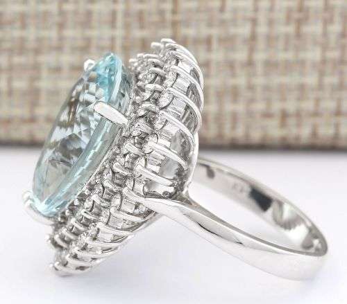 Elegant Silver Aqua Teardrop Ring