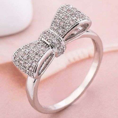 Pretty Silver Bow Diamante Ring