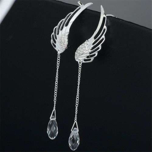 Graceful Silver Sapphire Angel Wing Earrings