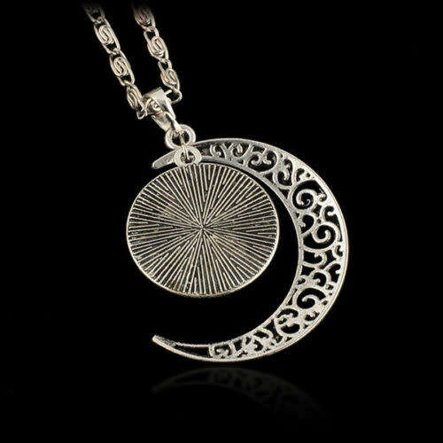 Galaxy Universe Hollow Crescent Moon Glass Cabochon Pendant