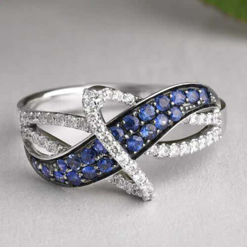Elegant Silver Blue Sapphire CZ Ring
