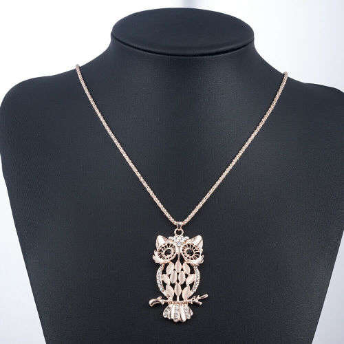 Vintage Crystal Opal Cute Owl Pendant Necklace
