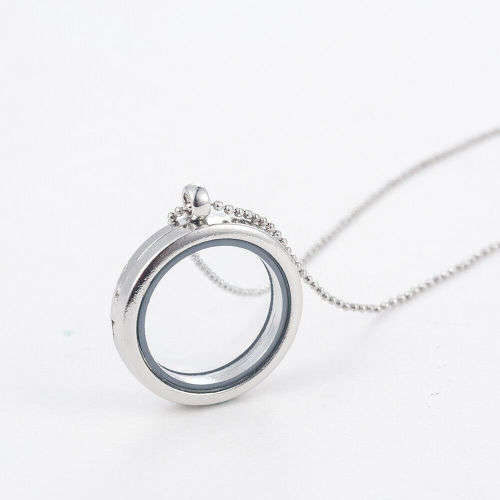 Memory Crystal Glass Round Locket Pendant Necklace For Floating Charms