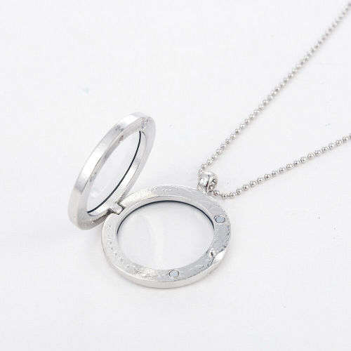 Memory Crystal Glass Round Locket Pendant Necklace For Floating Charms