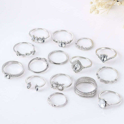 15Pcs/set Silver Midi Finger Ring Set Vintage Punk Boho Knuckle Rings