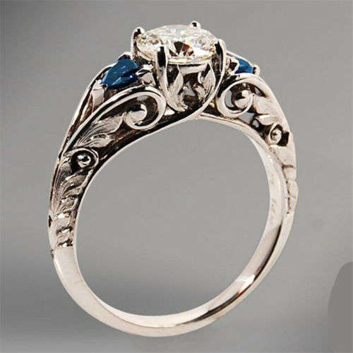 Silver White Sapphire CZ Gemstone Floral Ring