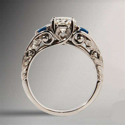 Silver White Sapphire CZ Gemstone Floral Ring