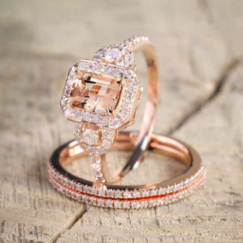 Antique Rose Gold Morganite CZ Gemstone Ring