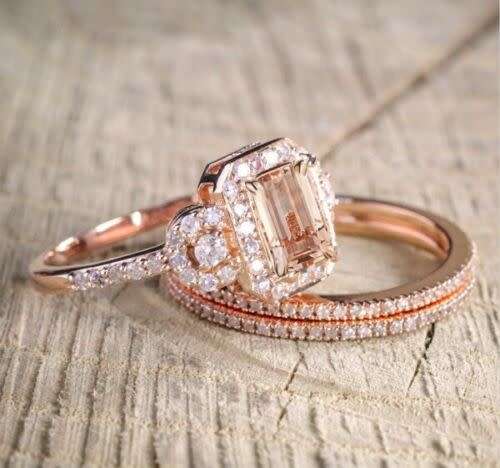 Antique Rose Gold Morganite CZ Gemstone Ring