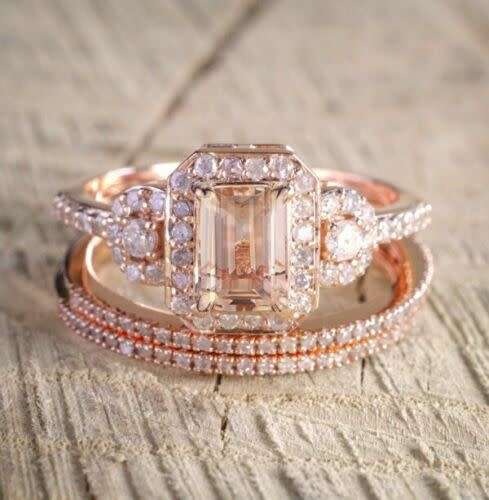 Antique Rose Gold Morganite CZ Gemstone Ring