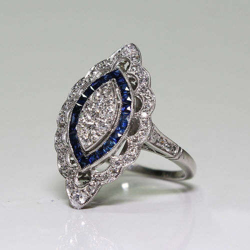 Antique Edwardian Silver Blue Sapphire CZ Ring