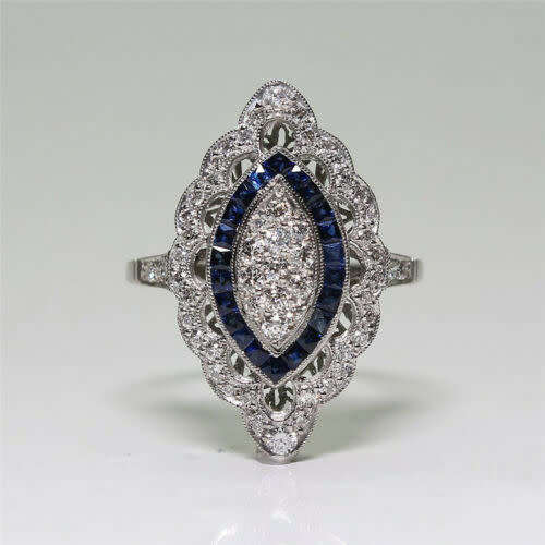 Antique Edwardian Silver Blue Sapphire CZ Ring