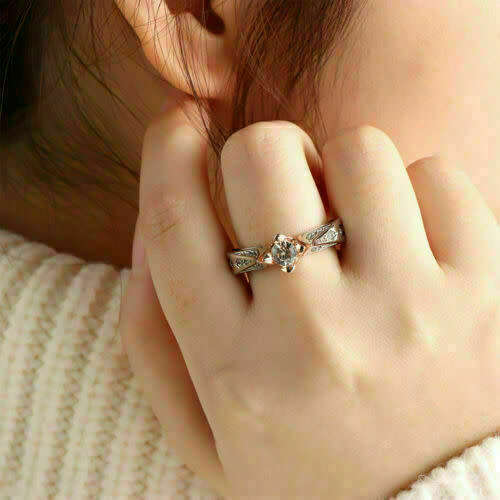 Rose Ring Silver Rose Gold White Sapphire CZ