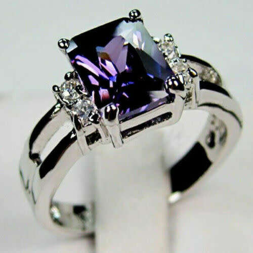 Silver Amethyst CZ Ring