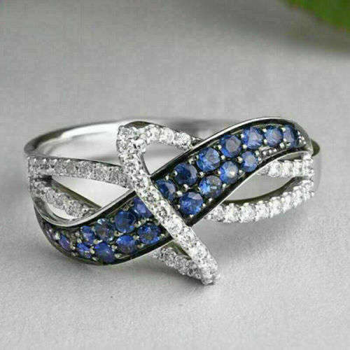 Silver Sapphire CZ Ring