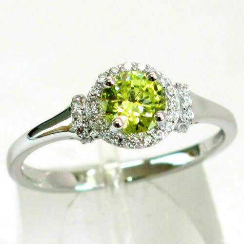 Silver Round Cut Peridot CZ Ring