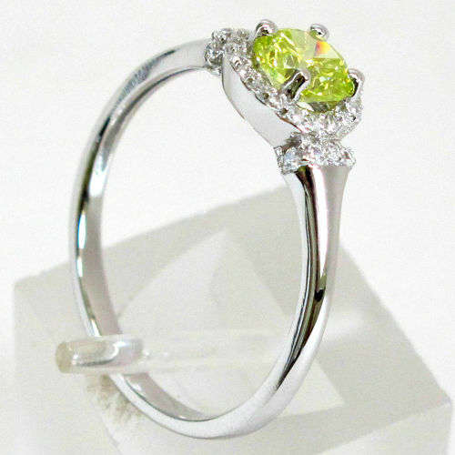 Silver Round Cut Peridot CZ Ring