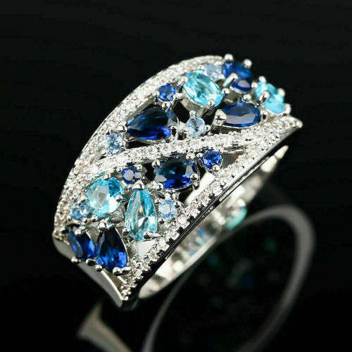 Silver Blue Sapphire CZ Ring