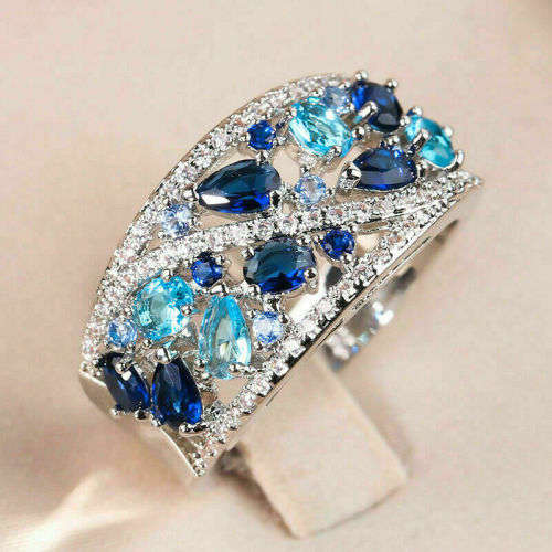 Silver Blue Sapphire CZ Ring