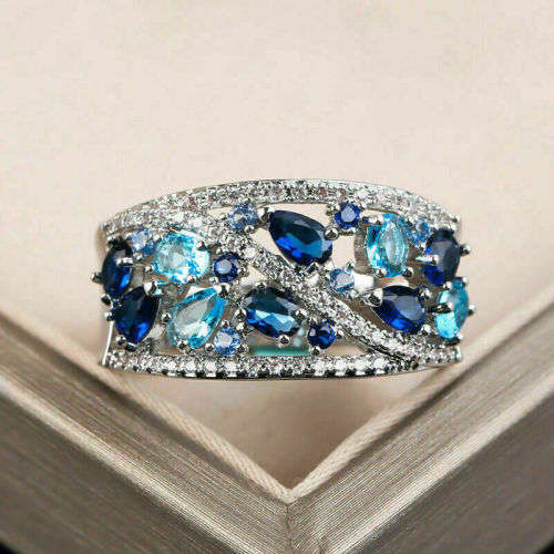 Silver Blue Sapphire CZ Ring