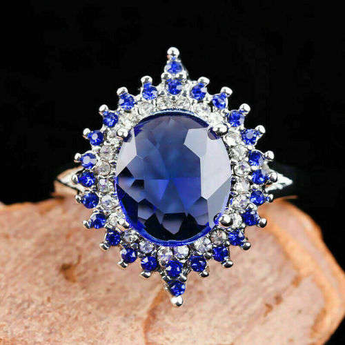 Silver Blue Sapphire CZ Ring