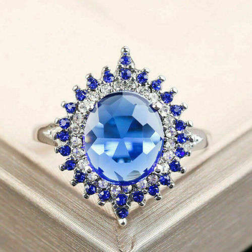 Silver Blue Sapphire CZ Ring
