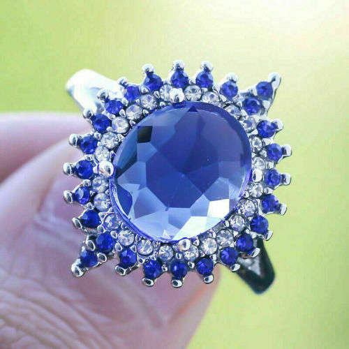 Silver Blue Sapphire CZ Ring
