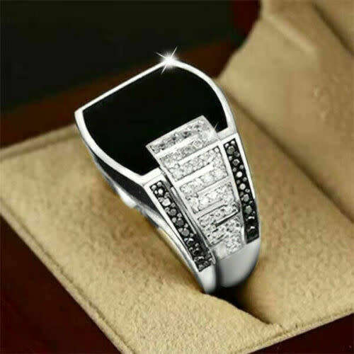 Titanium Never Fade Black Sapphire Onyx Diamond CZ Signet Ring Jewelry Sizes 13-14